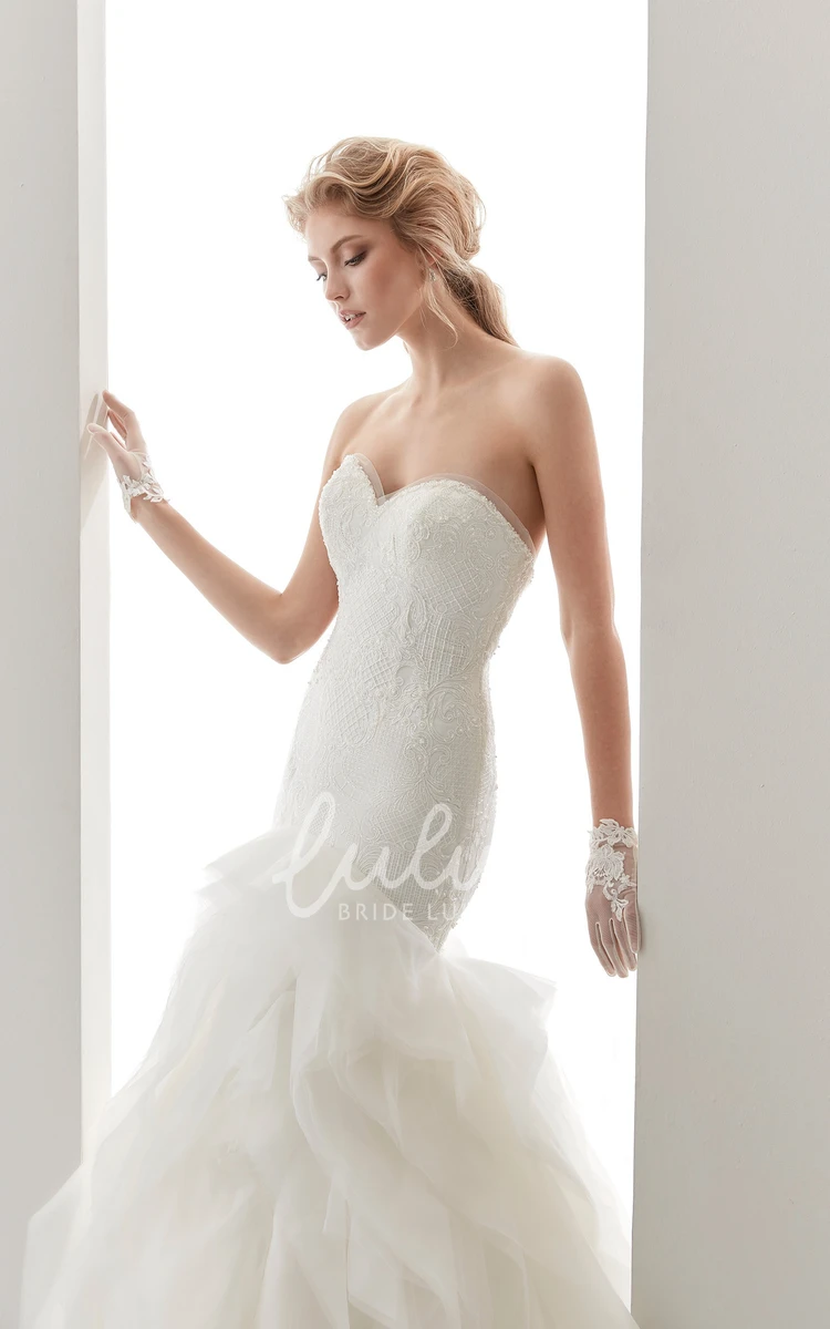 Mermaid Lace Bridal Gown with Ruffles and Sweetheart Neckline