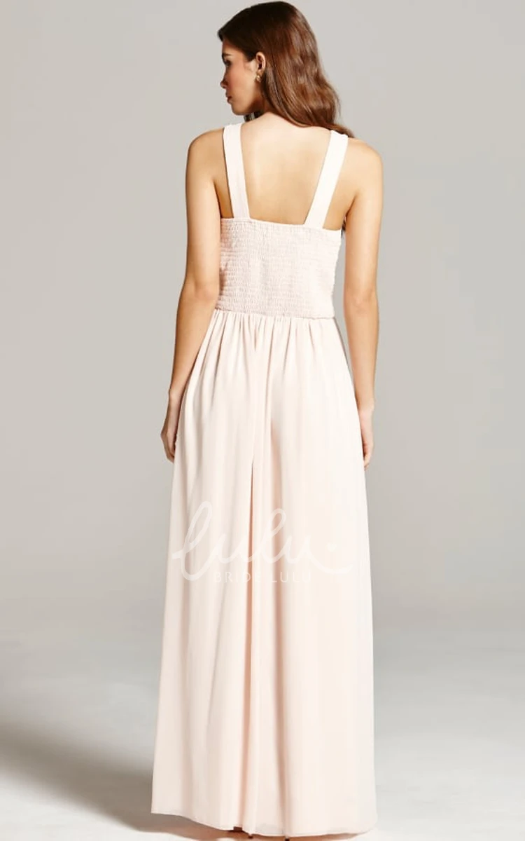 Chiffon Sleeveless Bridesmaid Dress with Ruched Scoop Neck and Straps
