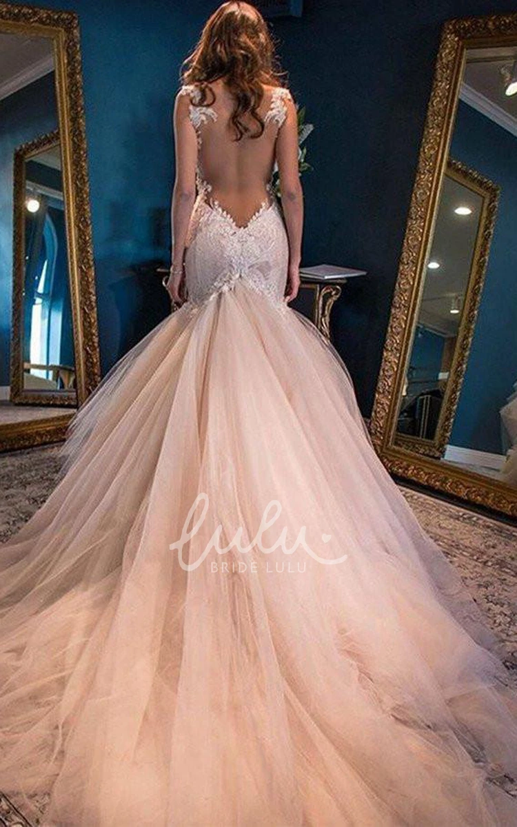 Illusion Lace Tulle Spaghetti Mermaid Trumpet Wedding Dress