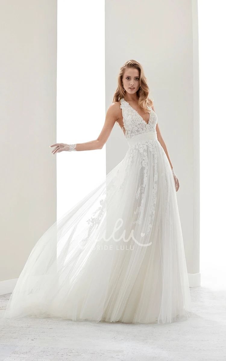 Lace Halter Wedding Dress with Illusion Back and Draping Elegant Bridal Gown