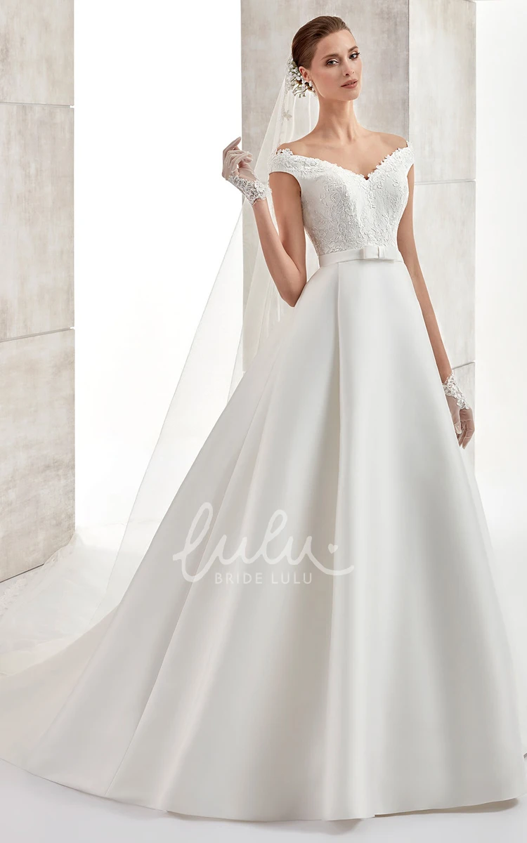 Sweetheart Satin A-Line Wedding Dress with Lace Bodice Romantic Bridal Gown