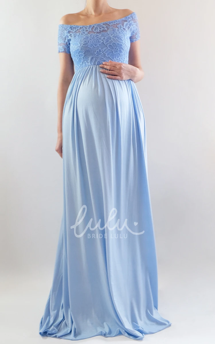A-Line Maternity Dress with Short Sleeves and Sweep Train