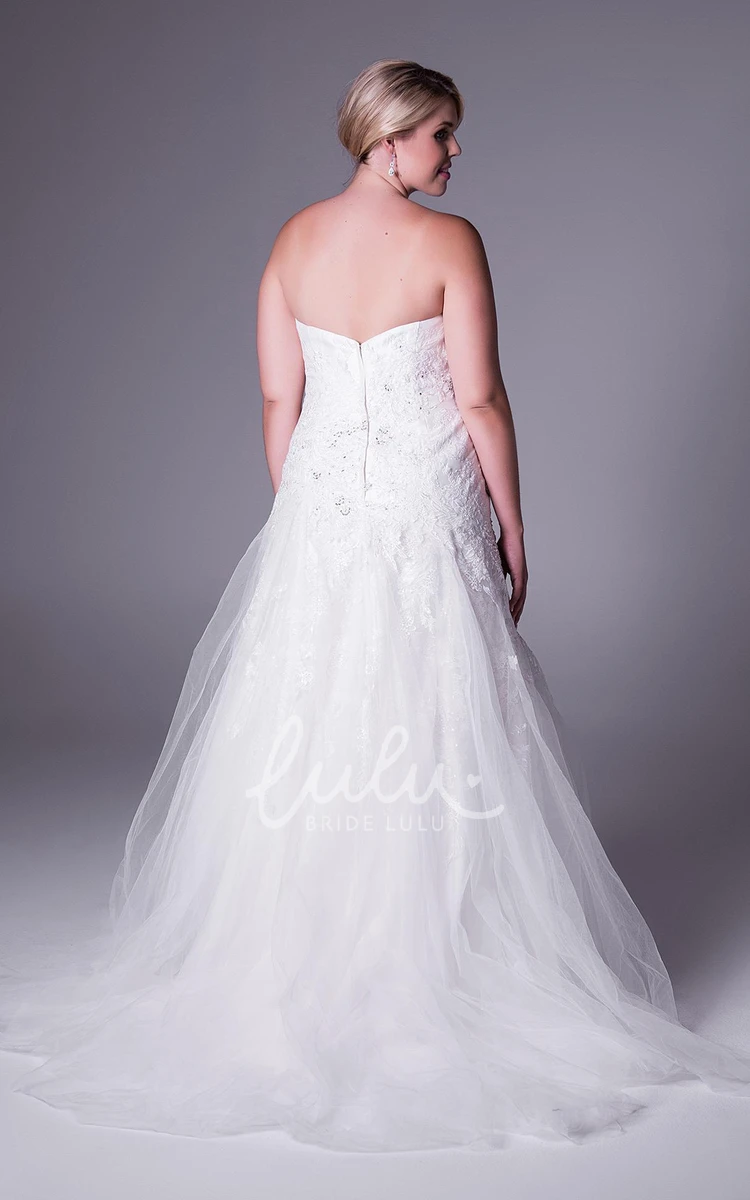 Appliqued Tulle Plus Size Wedding Dress with Pick Up and Corset Back Maxi