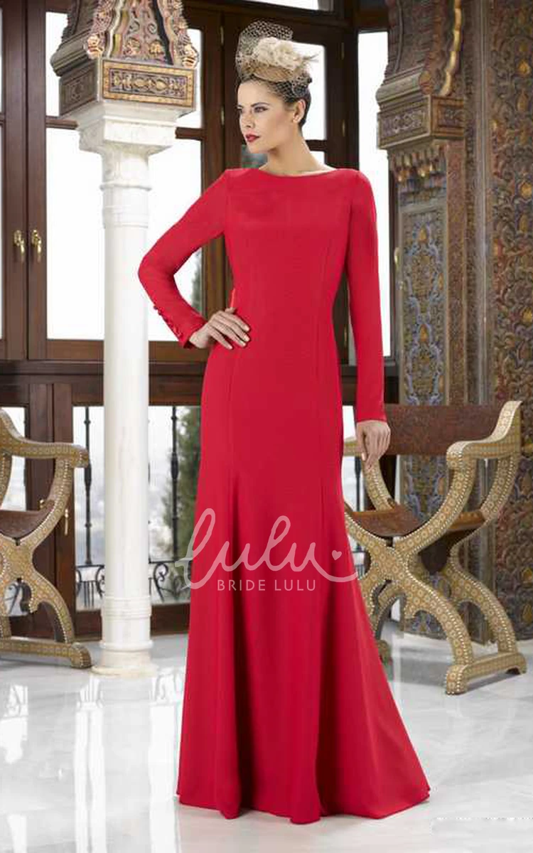 Jersey Mother of the Bride Dress Long Sleeve Jewel Neck Bowed Classy