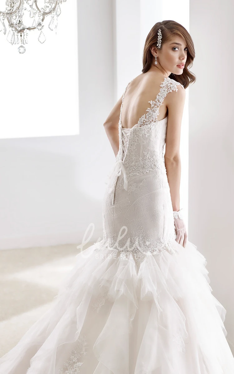 Sheath Wedding Dress with Cap Sleeves and Tier Ruching Train Sweetheart Style