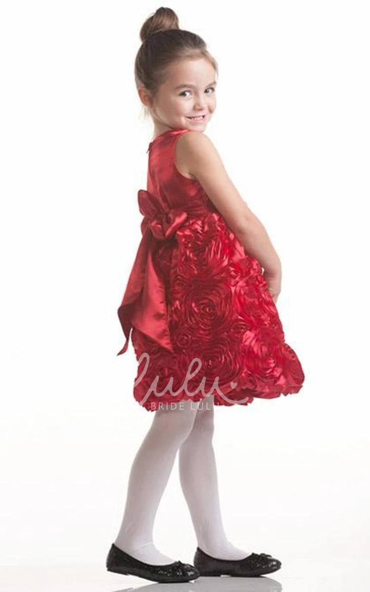 Tiered Satin Flower Girl Dress Midi-Length