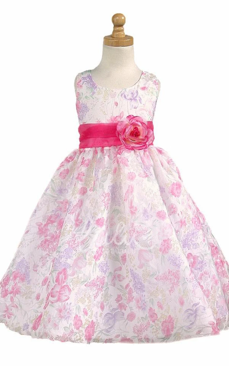 Floral Organza Tea-Length Flower Girl Dress Unique and Elegant