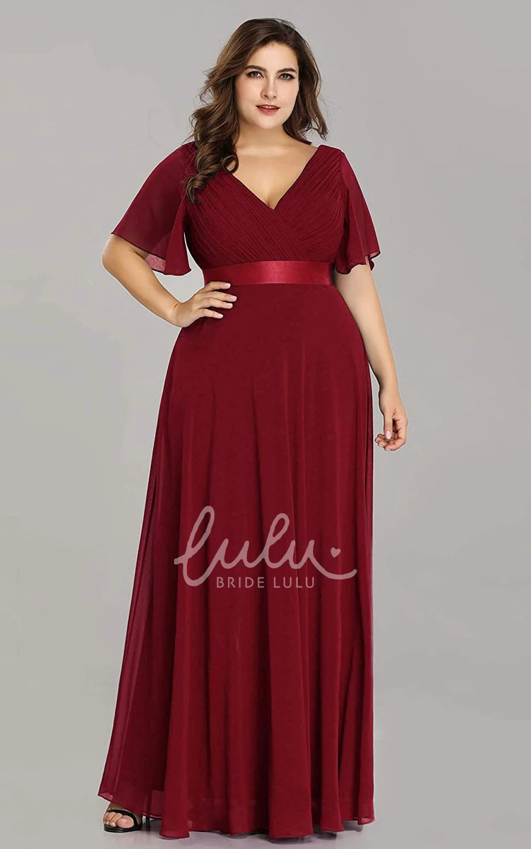Chiffon V-Neck A-Line Mother Dress with Criss Cross Casual & Elegant