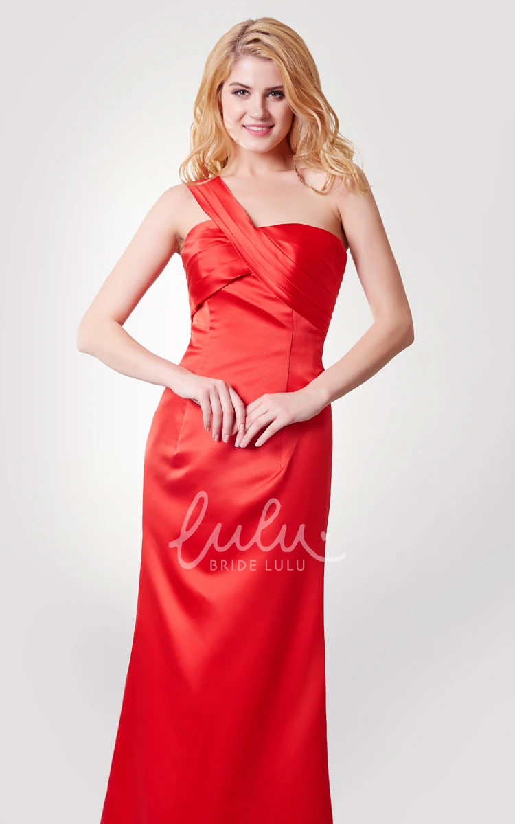 One Shoulder Bandaged A-line Satin Bridesmaid Dress Long & Classy