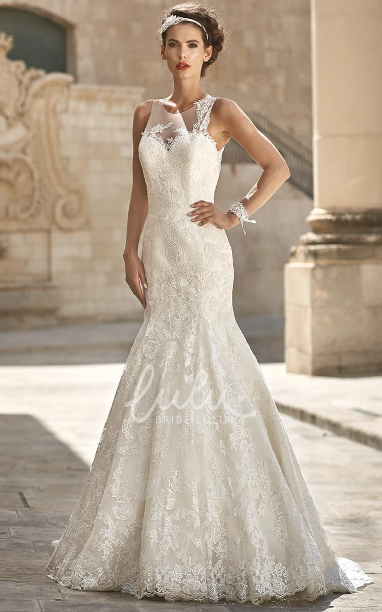 Mermaid Lace Scoop-Neck Wedding Dress Sleeveless Floor-Length