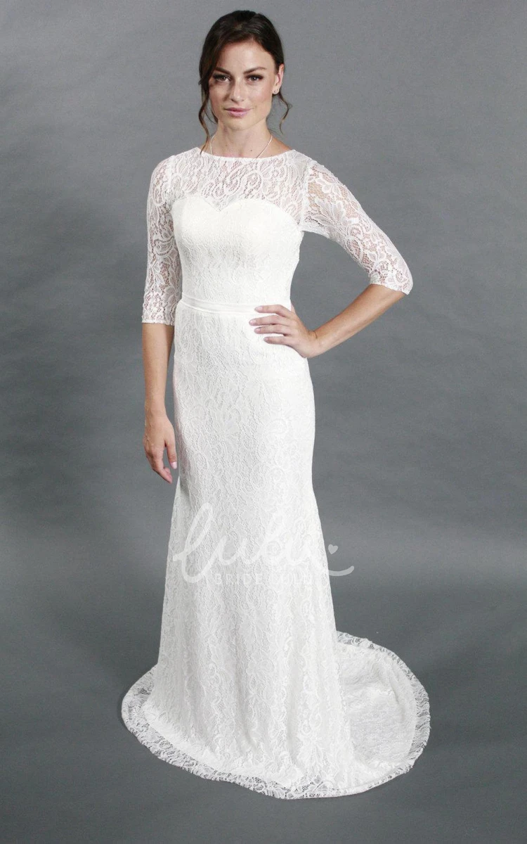 Half Sleeved Sheath Lace Wedding Dress in Simple Style