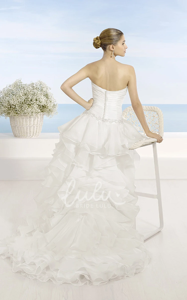 Sweetheart Ruffled A-Line Organza Wedding Dress with Criss Cross and Waist Jewelry Unique Bridal Gown