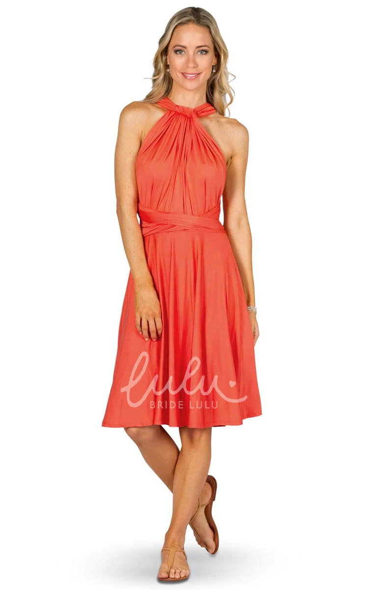 Halter Knee-Length Sleeveless Chiffon Bridesmaid Dress with Ruching