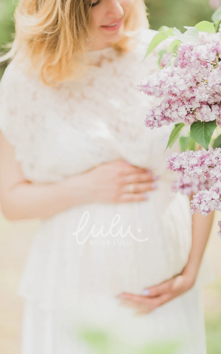 Short Sleeve A-Line Maternity Wedding Dress with Sweep Train