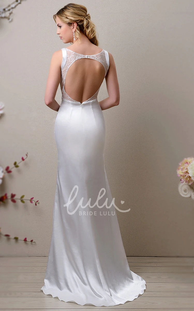 Sleeveless Satin Sheath Wedding Dress Keyhole Back Shimmering Bodice