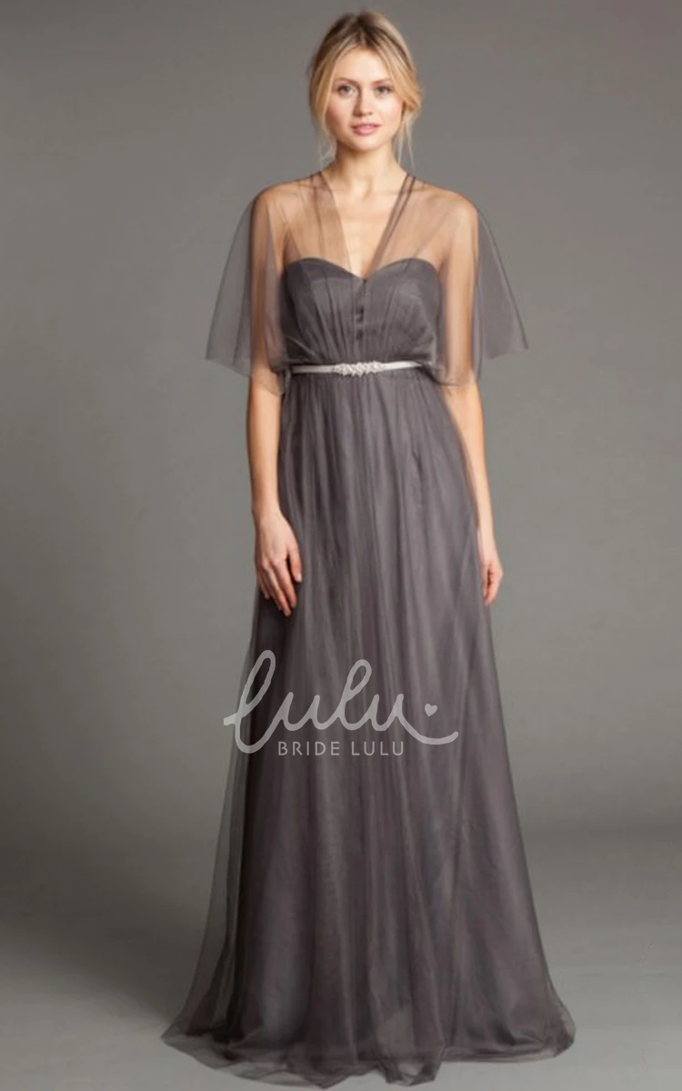 Maxi Sweetheart Ruched Tulle Bridesmaid Dress Flowy Prom Dress