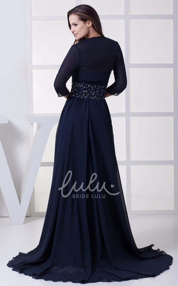 Chiffon Maxi Formal Dress with Beaded Waist and Bolero