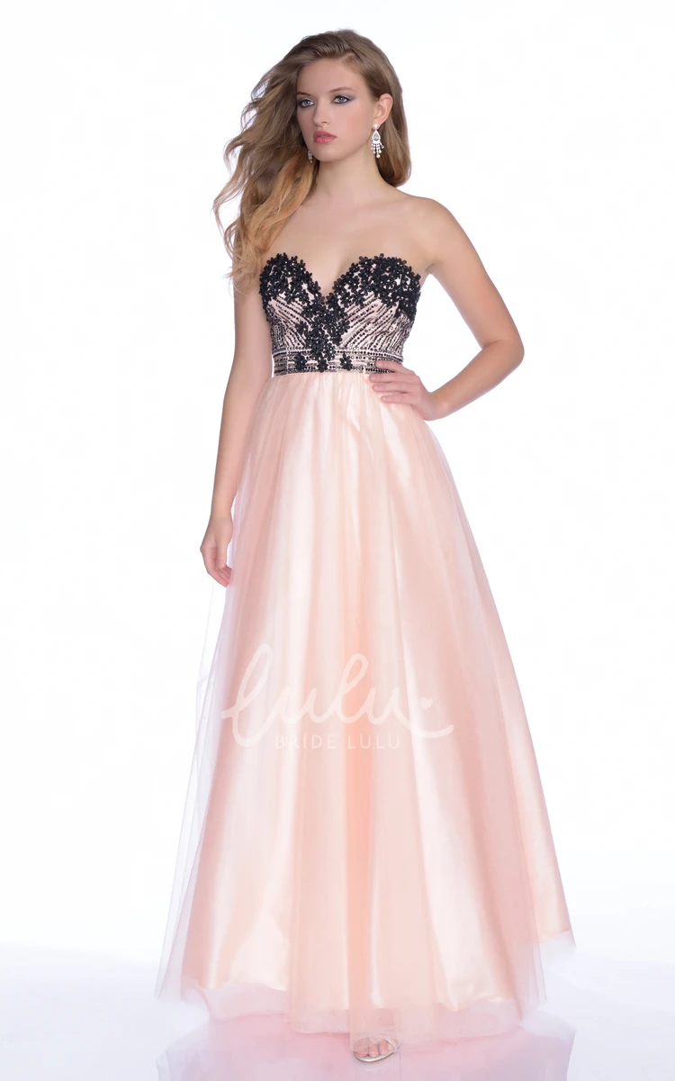 Tulle A-Line Sweetheart Formal Dress with Open Back and Rhinestones