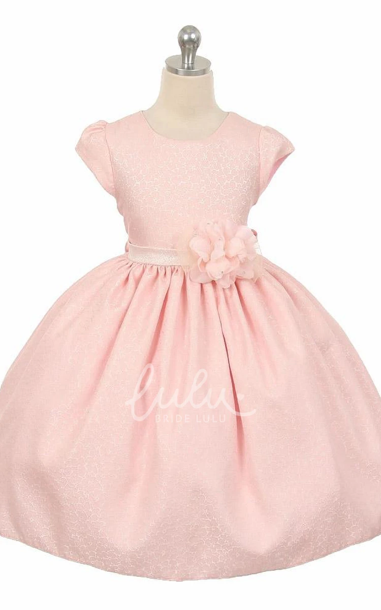 Beaded Ribbon Flower Girl Dress Tea-Length