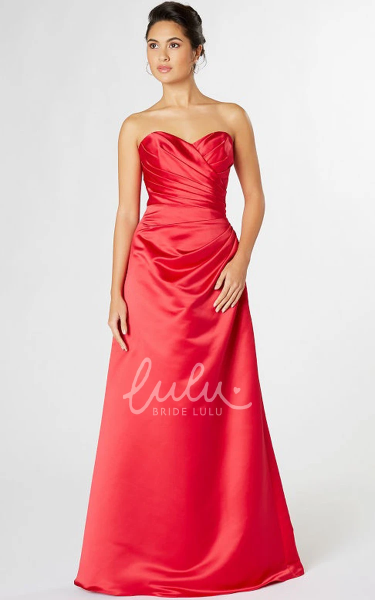 Satin Sweetheart Bridesmaid Dress Sleeveless Side-Draped & Floor-Length