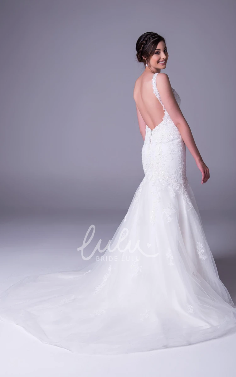 Sleeveless V-Neck Lace Trumpet Wedding Dress with Appliques