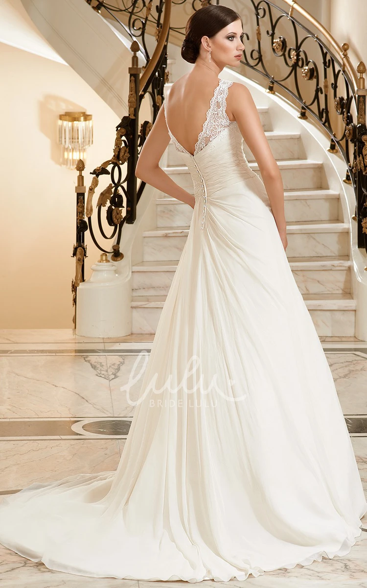 Jewel-Neck Appliqued A-Line Wedding Dress with Side Draping Maxi Length