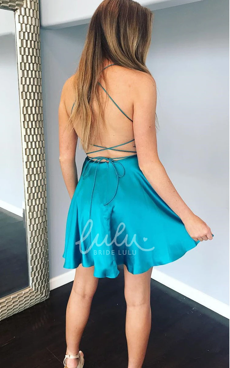 Sleeveless Satin A-Line Homecoming Dress with Spaghetti Neckline Sexy & Backless