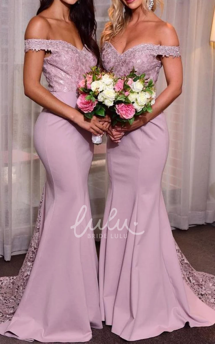 Satin Lace Bridesmaid Dress with Appliques and Ruffles Elegant Mermaid Bridesmaid Dress