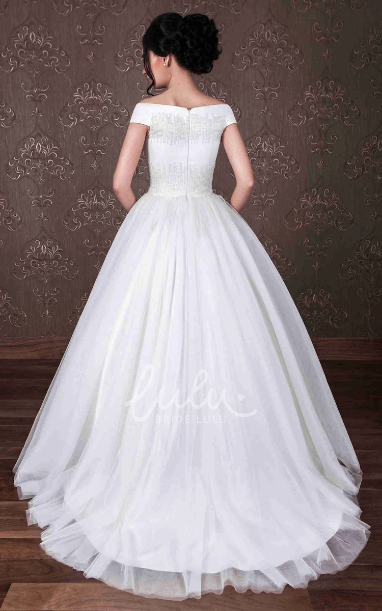 Off-The-Shoulder Tulle Wedding Dress with Beading and Zipper Closure