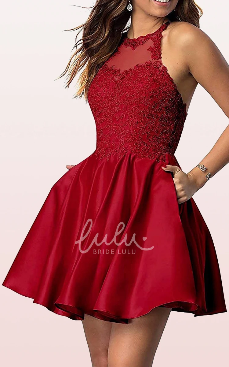 Sleeveless Satin Lace A-Line Homecoming Dress with Pleats Adorable and Chic