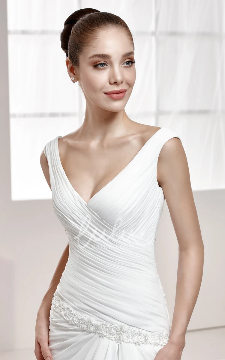 Cap Sleeves Sweetheart Wedding Gown with Side Split and Pleating Flowy Bridal Dress