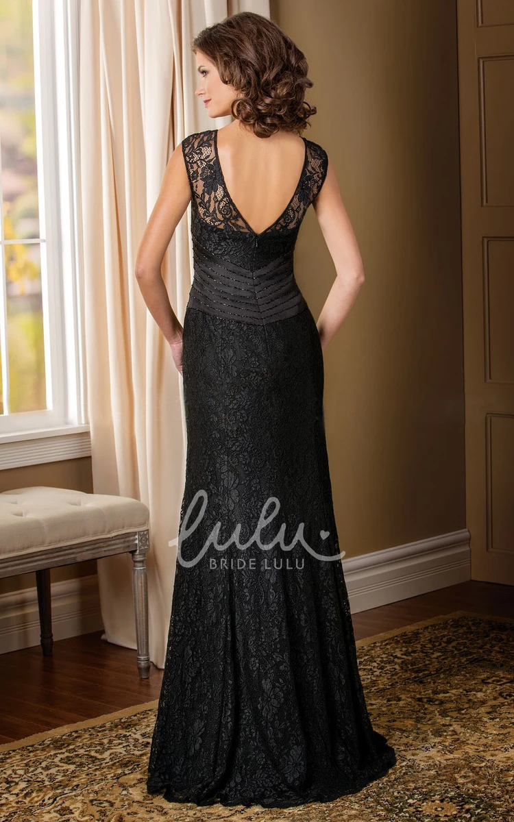 V-Back Lace MOB Dress with Beadings and Cap Sleeves Mother of the Bride Dress