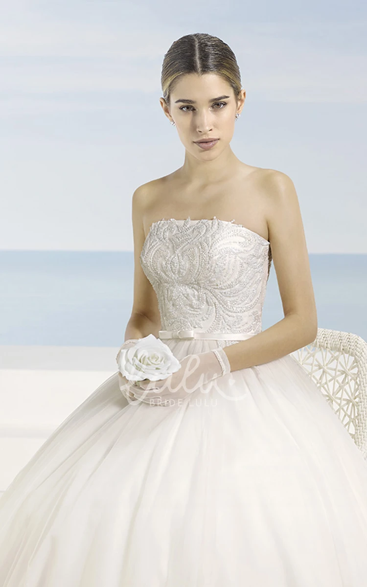 Maxi Strapless Tulle Wedding Dress with Chapel Train and Beaded Details A-Line Wedding Dress