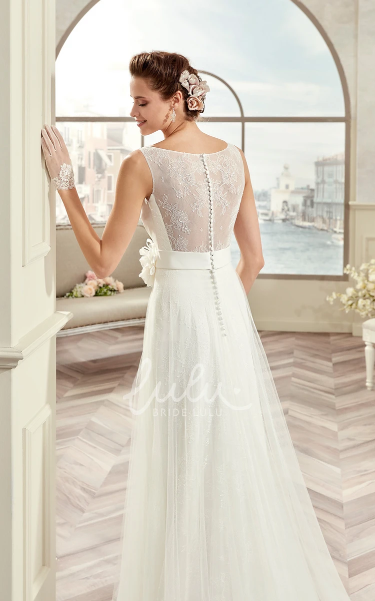 Draping Floral Waist Bridal Gown with Illusive Lace Back