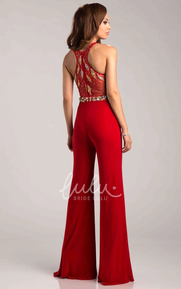 Beaded Bodice Sleeveless Prom Dress with Wide Leg Pant Elegant Women's Formal Wear