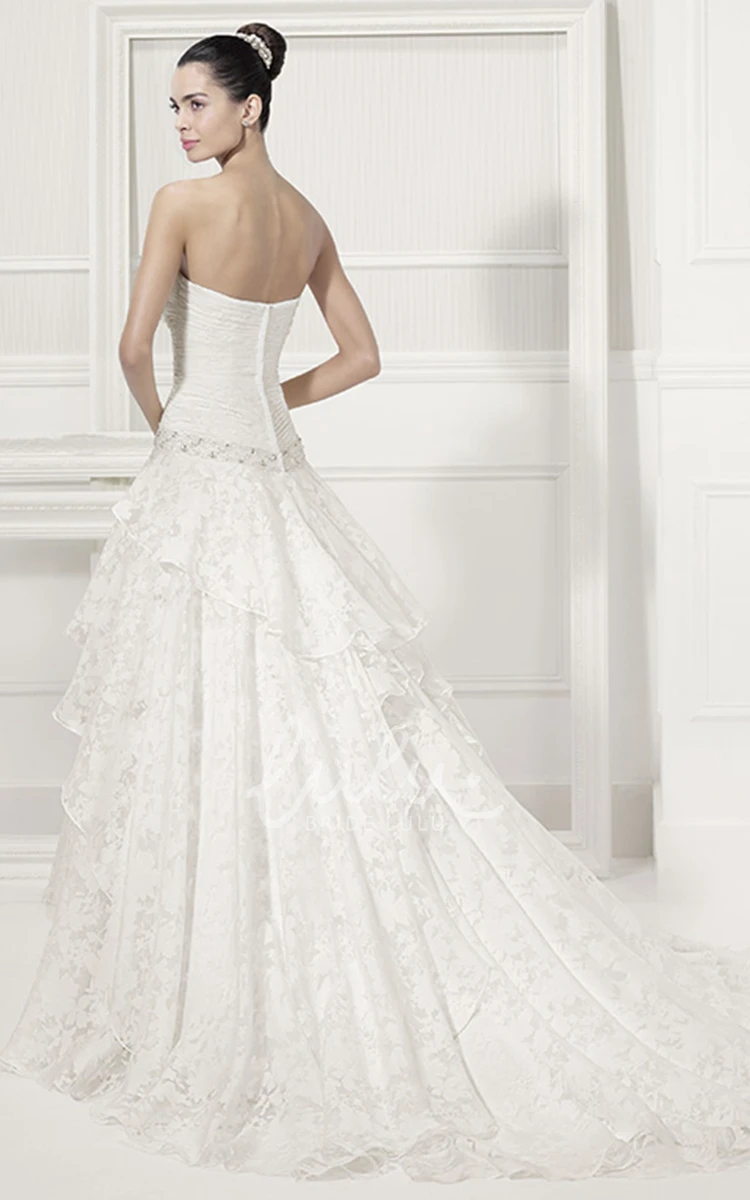 Ruched Strapless Lace Wedding Dress with Crystal Drop Waist