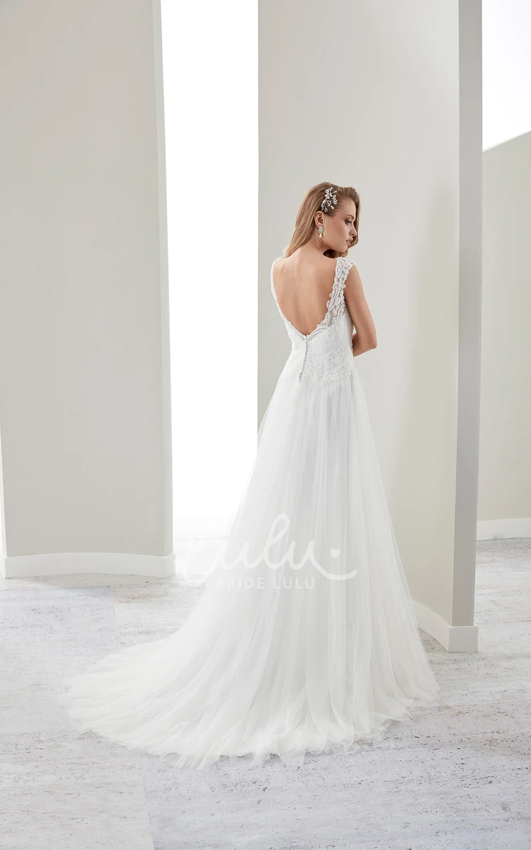 Illusion Cap Sleeve Bridal Gown with Draping and Lace Bodice