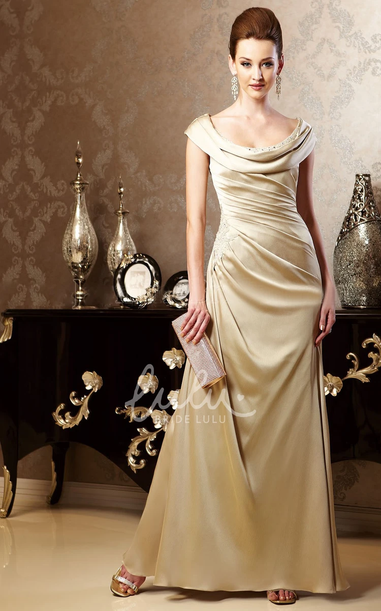 Draped Cap-Sleeve Long Gown Modern Evening Dress