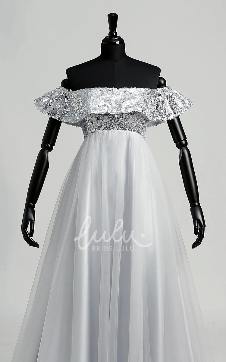 Beaded Tulle A-line Prom Dress with Sweep Train