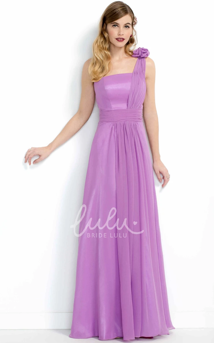 Maxi One-Shoulder Organza&Chiffon Bridesmaid Dress with Flower Detail