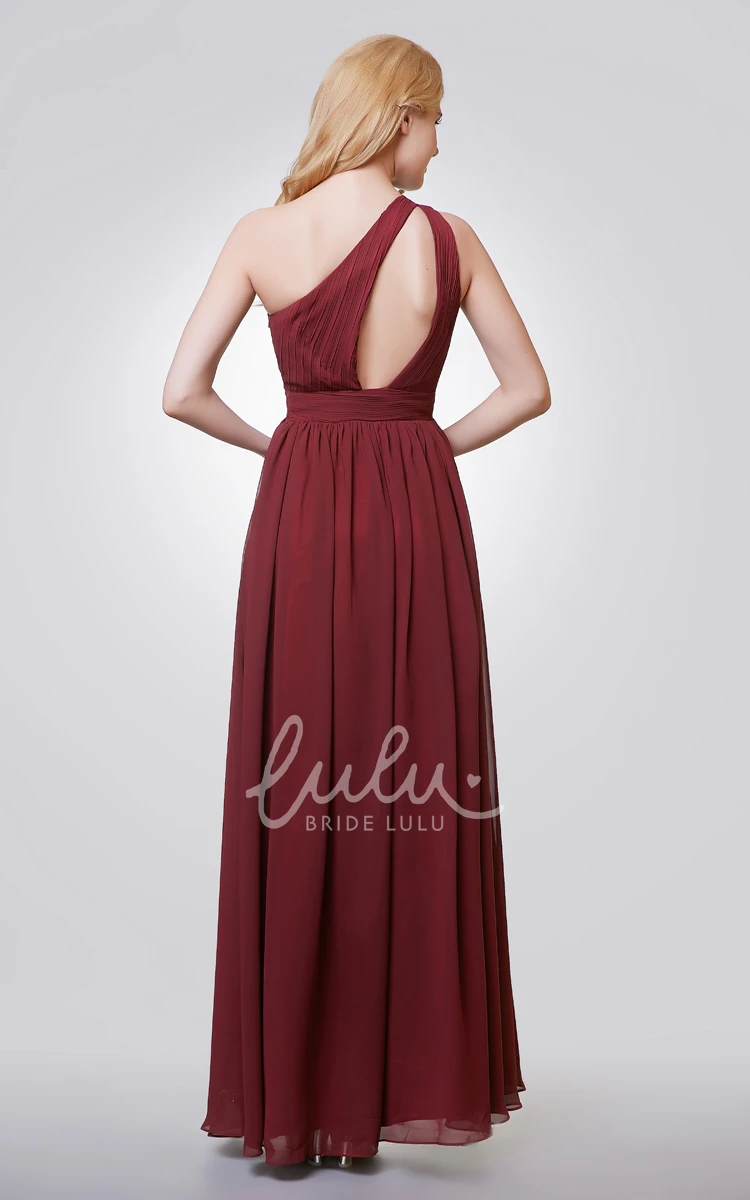 One Shoulder Chiffon Formal Bridesmaid Dress with Keyhole Back Long