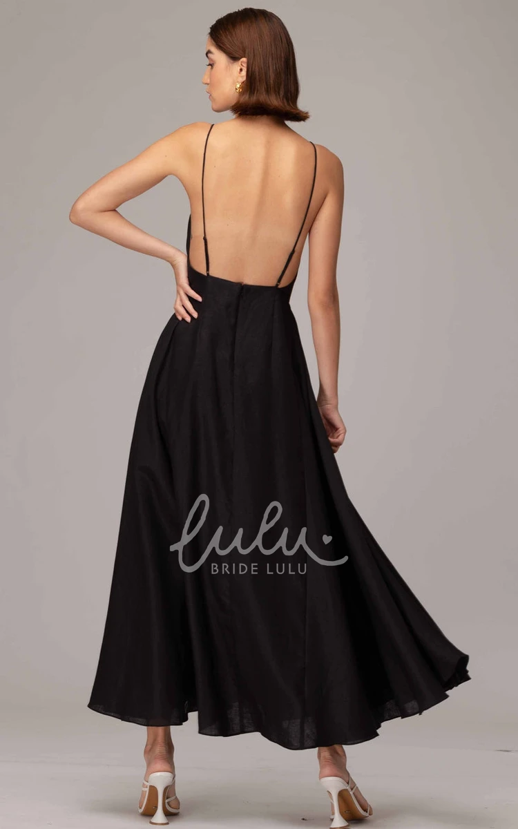 Ankle-Length A-Line Prom Dress with Open Back Simple & Modern Satin Prom Dress