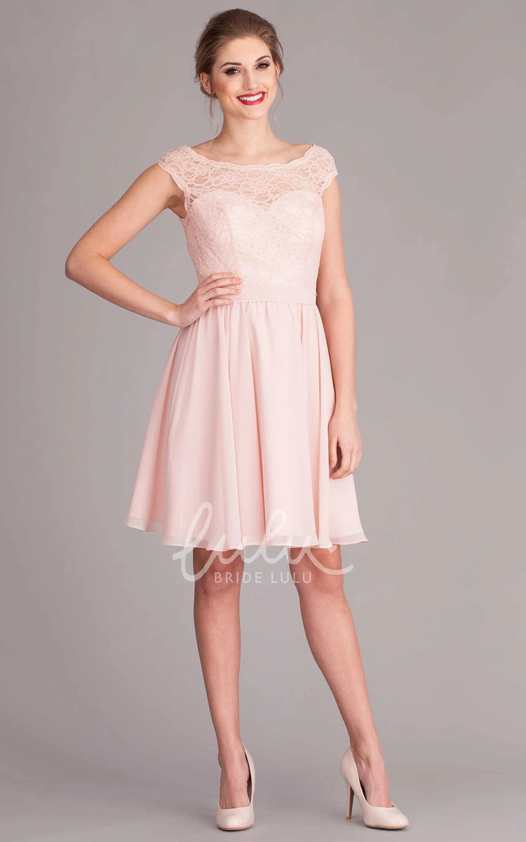 Lace Chiffon Cap-Sleeve Bridesmaid Dress with Pleats Elegant Bridesmaid Dress