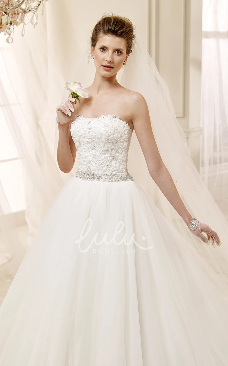 Beaded Belt A-line Wedding Dress with Lace Corset Strapless and Chic