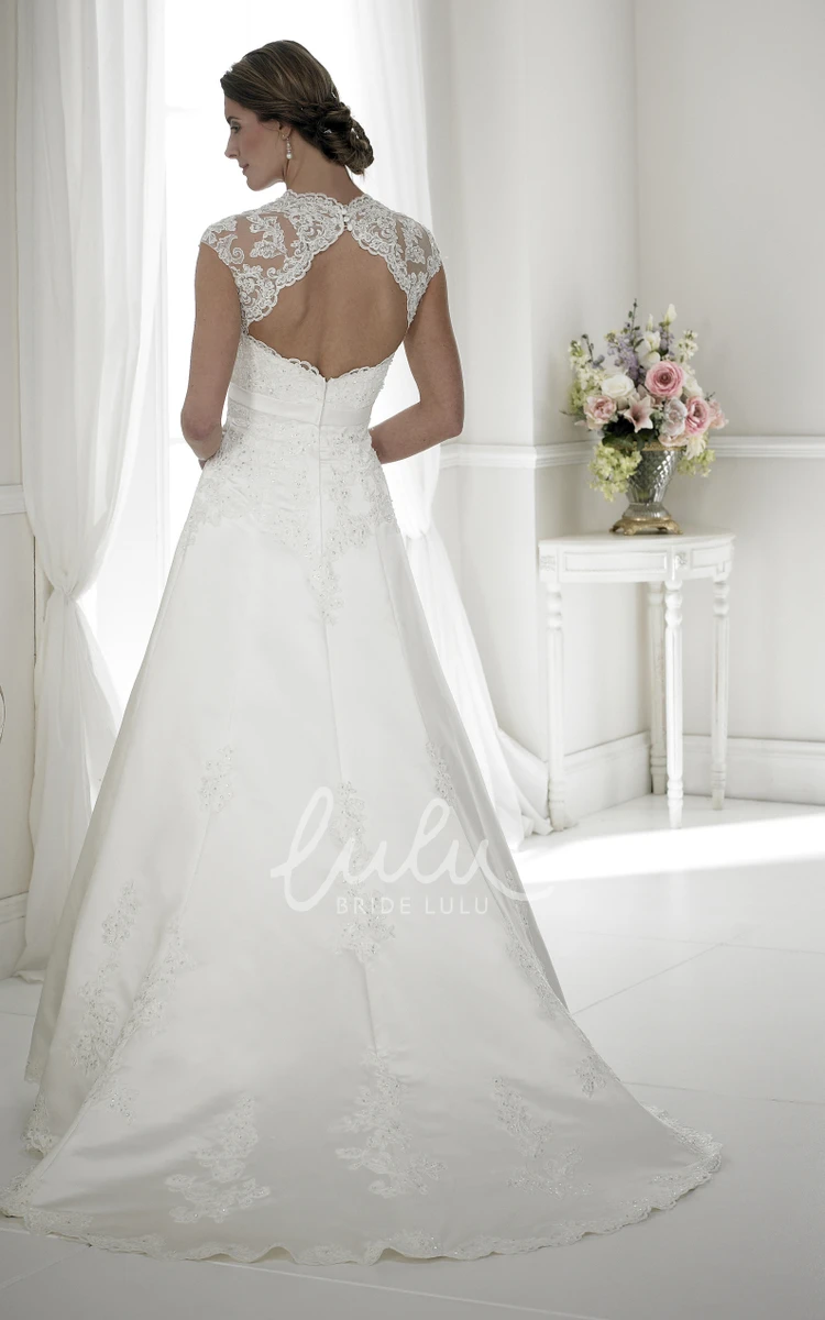 Cap-Sleeve Sweetheart Satin Wedding Dress with Keyhole Back A-Line Style