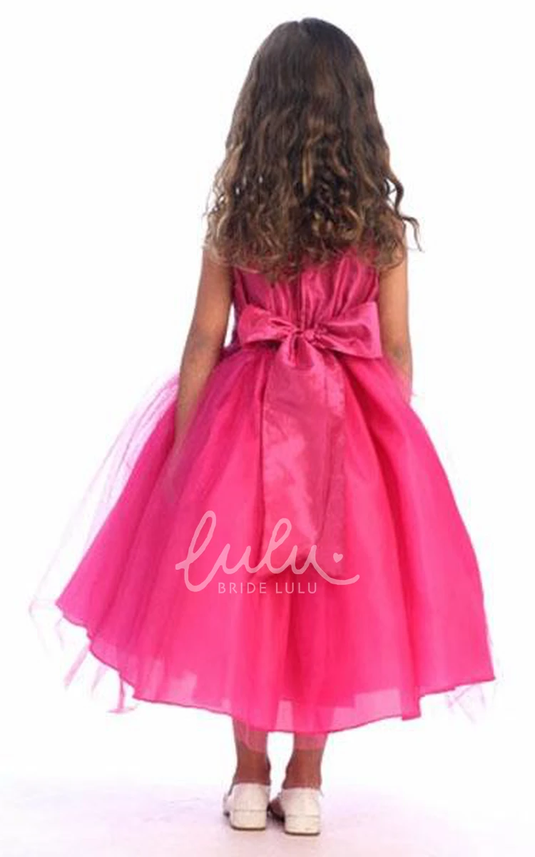 Floral Tulle Flower Girl Dress Jewel Neck Tea-Length