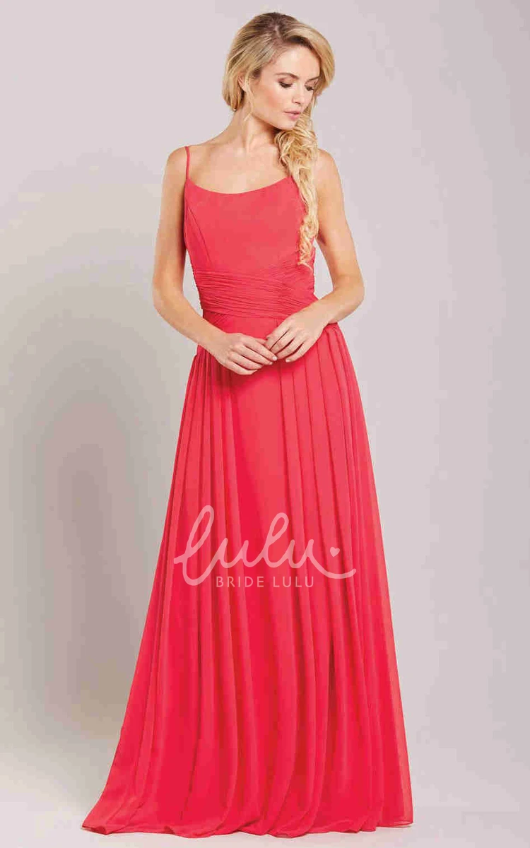 Pleated Chiffon Bridesmaid Dress Spaghetti Maxi Sleeveless