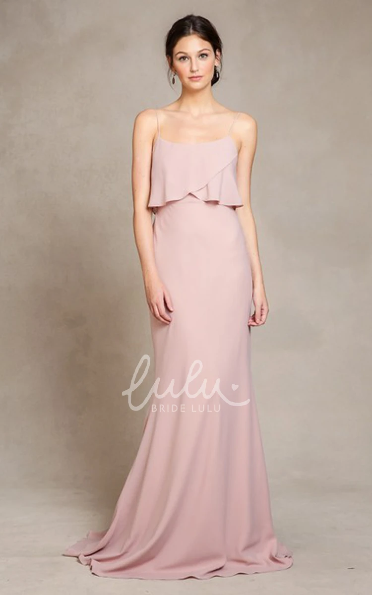 Spaghetti Chiffon Bridesmaid Dress with Brush Train Floor-Length Sleeveless