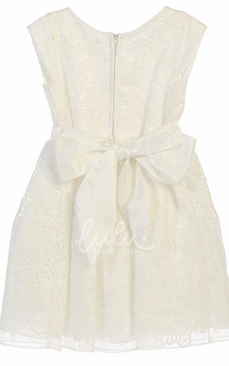 Organza and Satin Flower Girl Dress with Embroidery Midi Cap-Sleeve Unique