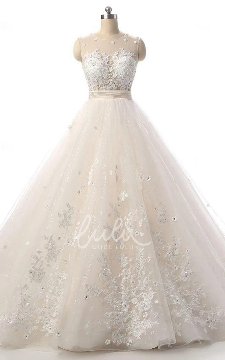 Lace Organza Ball Gown Wedding Dress with Court Train